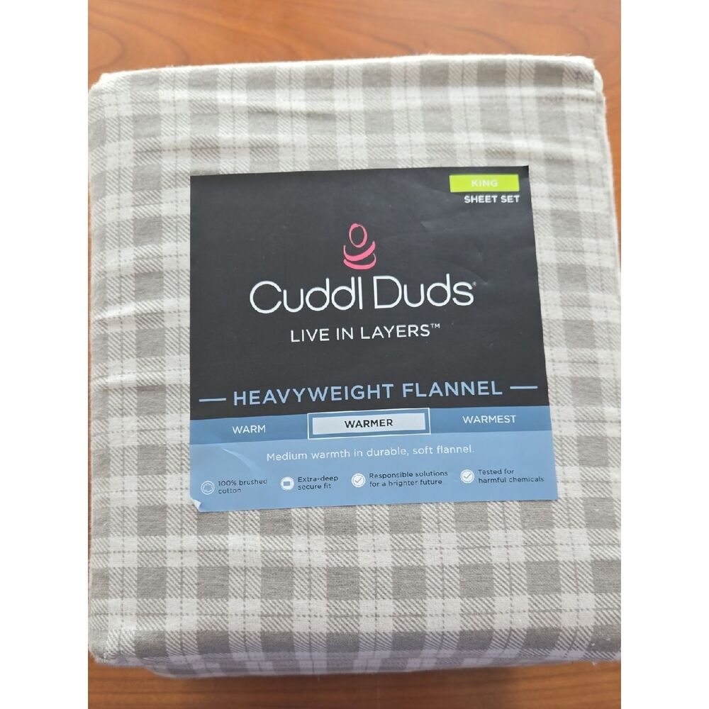 Cuddl Duds Gray Plaid Heavyweight Flannel Sheet Set